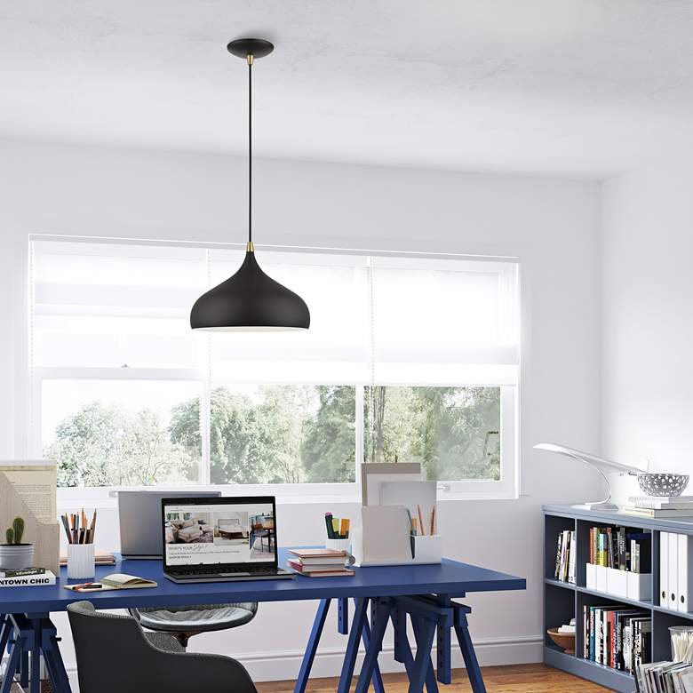 Image 1 Amador 11 3/4" Wide Textured Black Dome Mini Pendant in scene