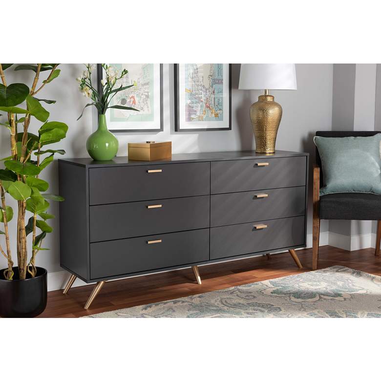 Image 1 Baxton Studio Kelson 61 1/2 inch Wide Dark Gray 6-Drawer Dresser in scene