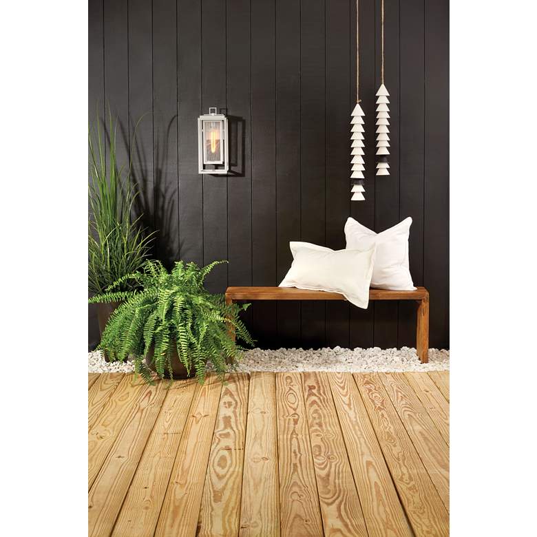 Image 1 Republic 16"H Satin Nickel LED Outdoor Lantern Wall Light in scene