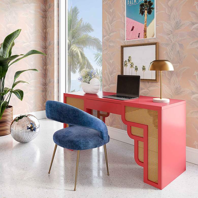 Image 1 TOV Suzie 62" Wide Coral Pink Wood Woven Rattan Rectangular Desk in scene