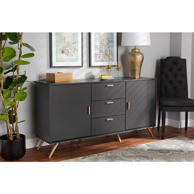 Image 1 Baxton Studio Kelson 58 3/4 inch Wide Dark Gray 2-Door Sideboard in scene