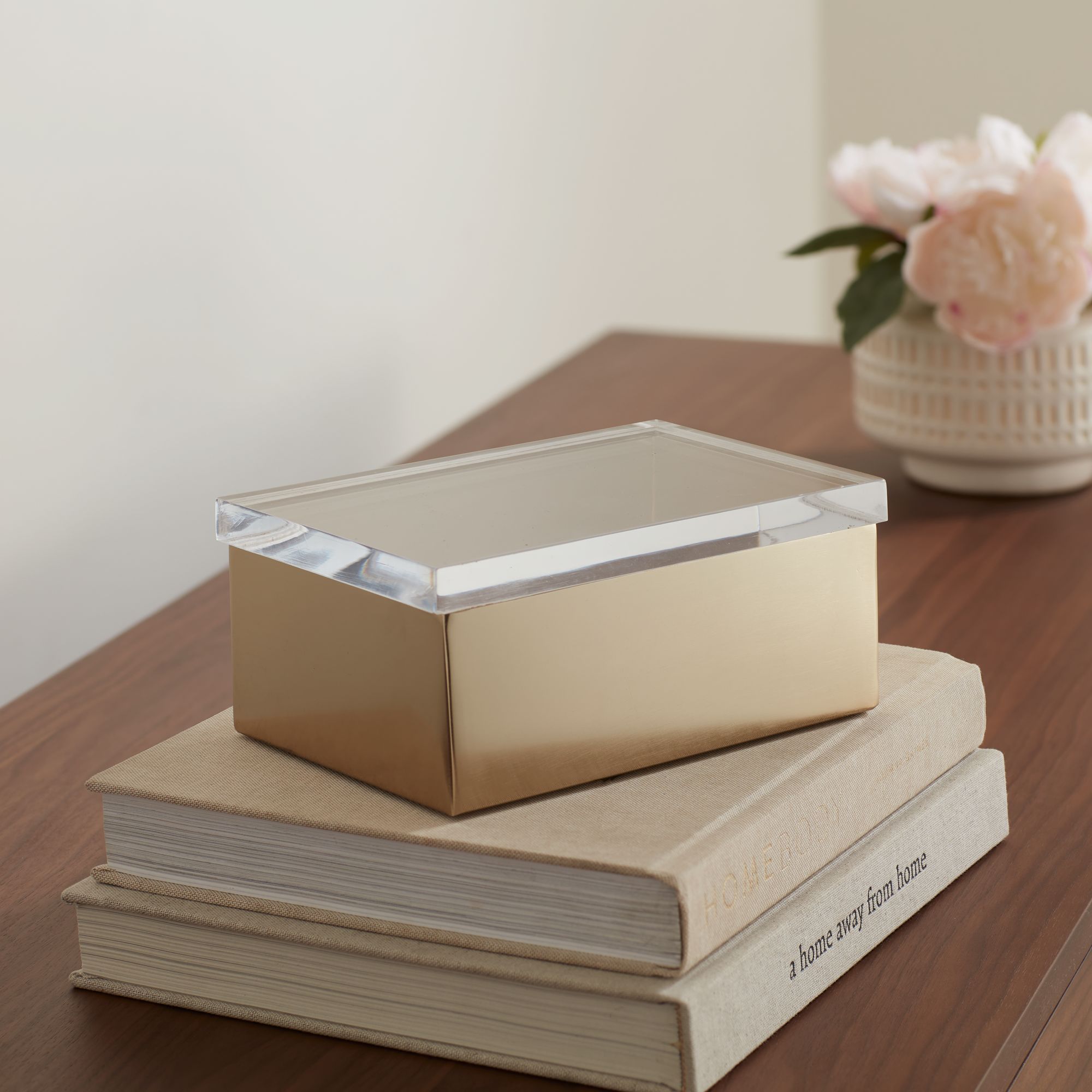 Thumbnail1 of Possini Euro Tesoro 8" x 5" Gold Metal Box with Acrylic Lid in scene