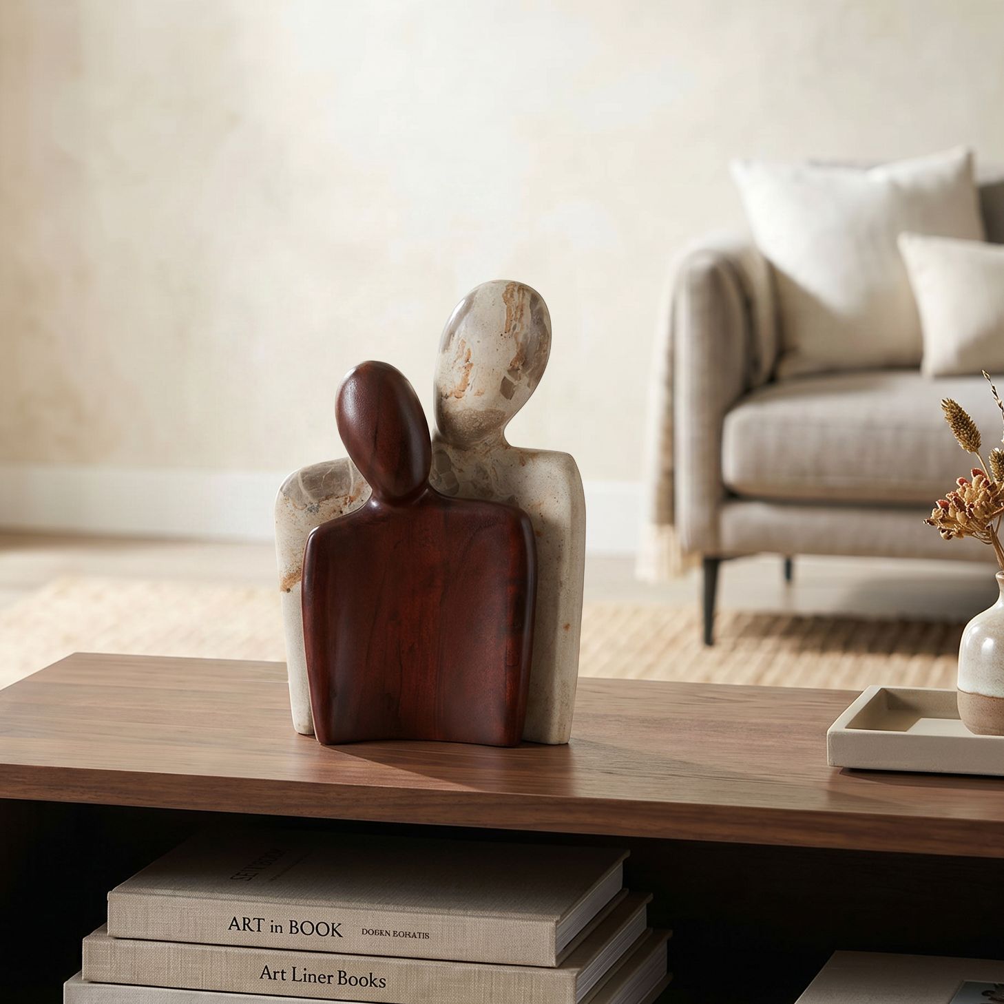 Image 1 Possini Euro Libre 10" High Contemporary Wood and Marble Sculptures in scene