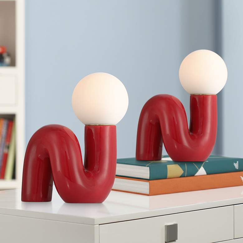 Image 1 Fondant 11 1/2" High Velvet Red Accent Lamp Set of 2 in scene