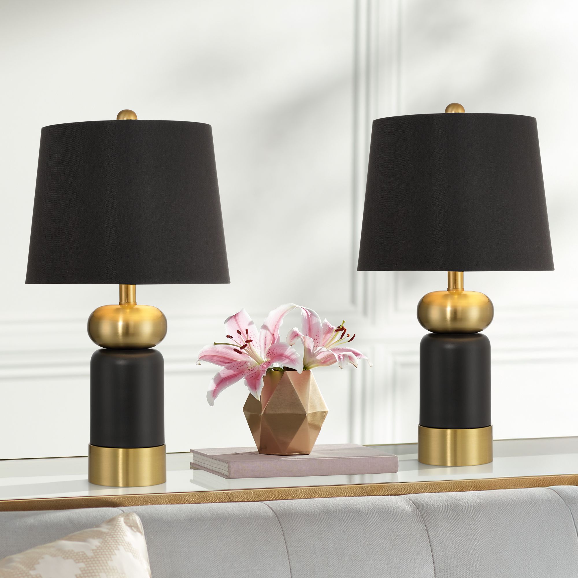 Image 1 Anthem 19" High Black and Brass Table Lamp Set of 2 in scene