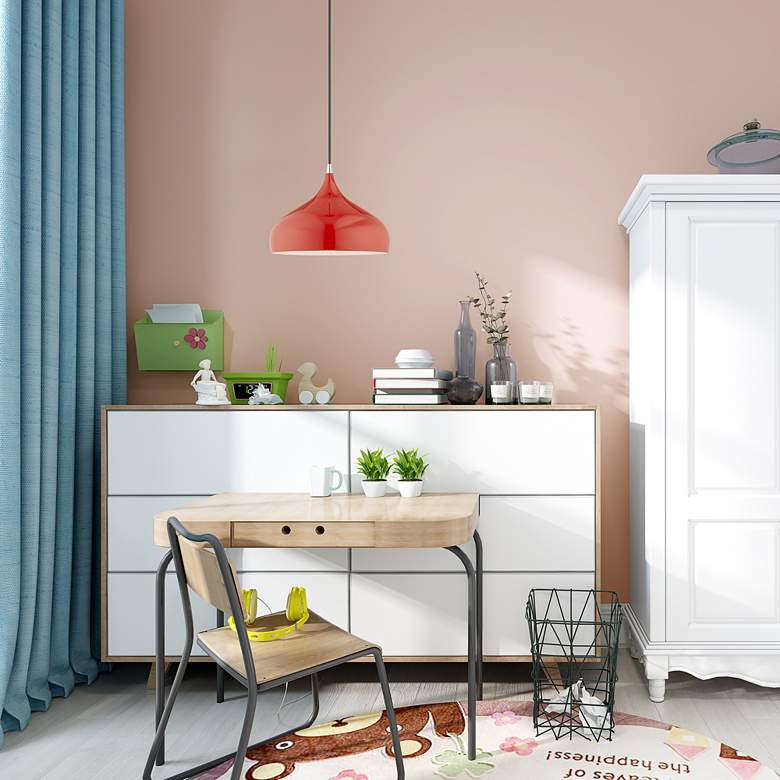 Image 1 Amador 15 3/4" Wide Shiny Red Metal Pendant Light in scene