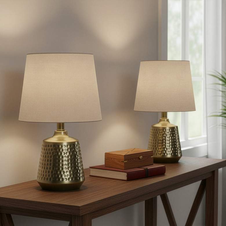 Image 1 Argus 16" High Textured Brass Table Lamp Set of 2 in scene