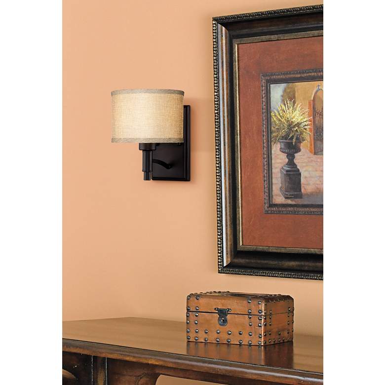 Image 1 Franklin Iron Works La Pointe 9" Linen and Bronze Wall Sconce Set of 2 in scene