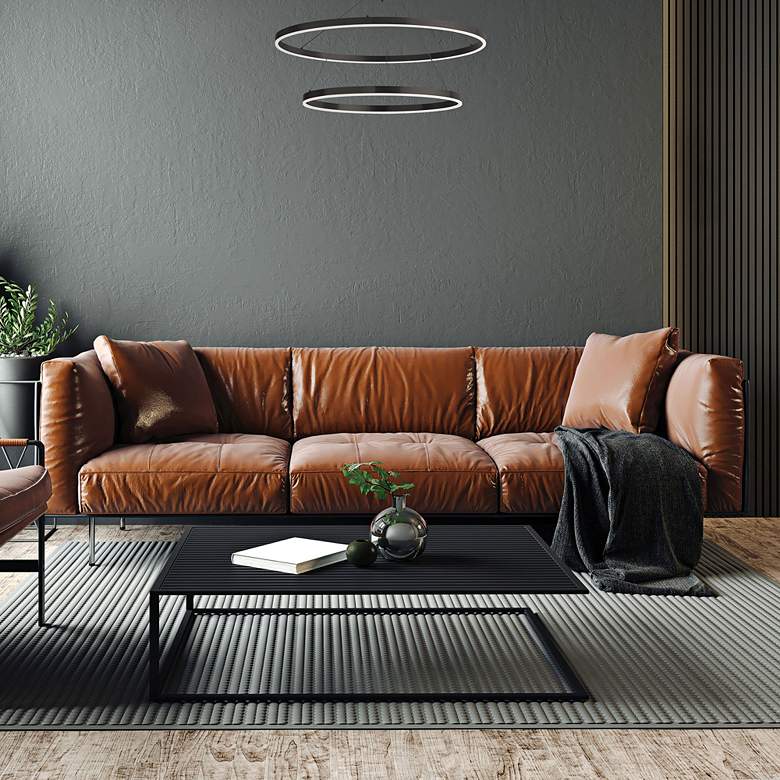 Image 1 Circulo 32" Wide Matte Black LED 2-Tier Ring Pendant Light in scene