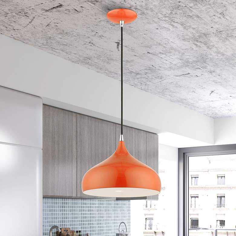 Image 1 Amador 1 Light Shiny Orange with Polished Chrome Accents Pendant in scene