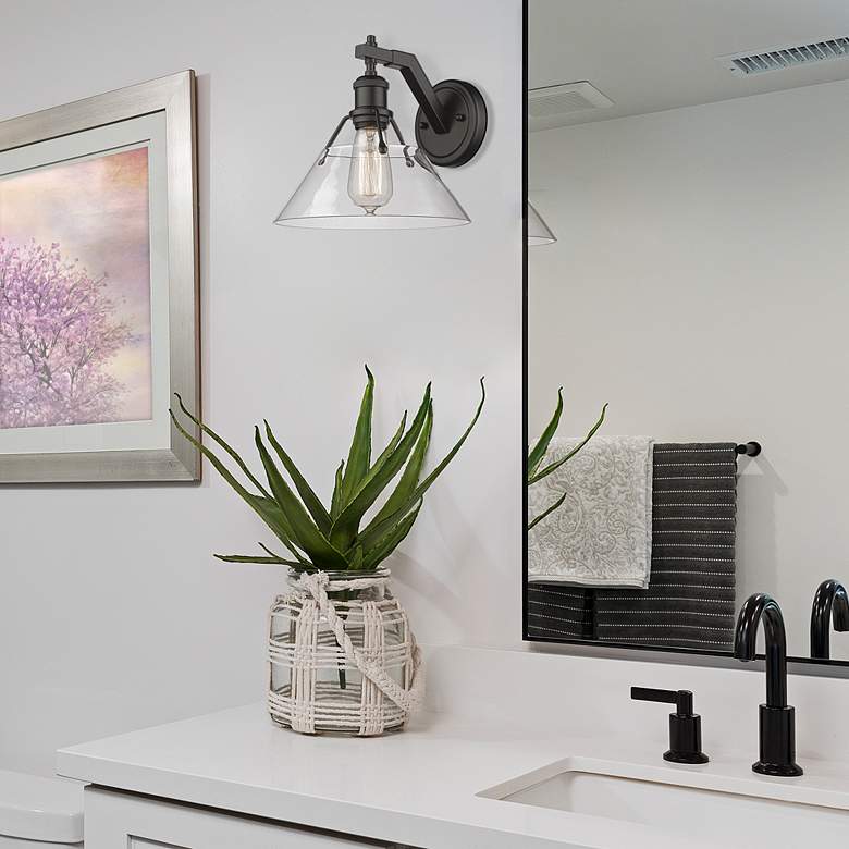 Image 1 Orwell 9 3/4" High Matte Black Clear Glass Wall Sconce in scene