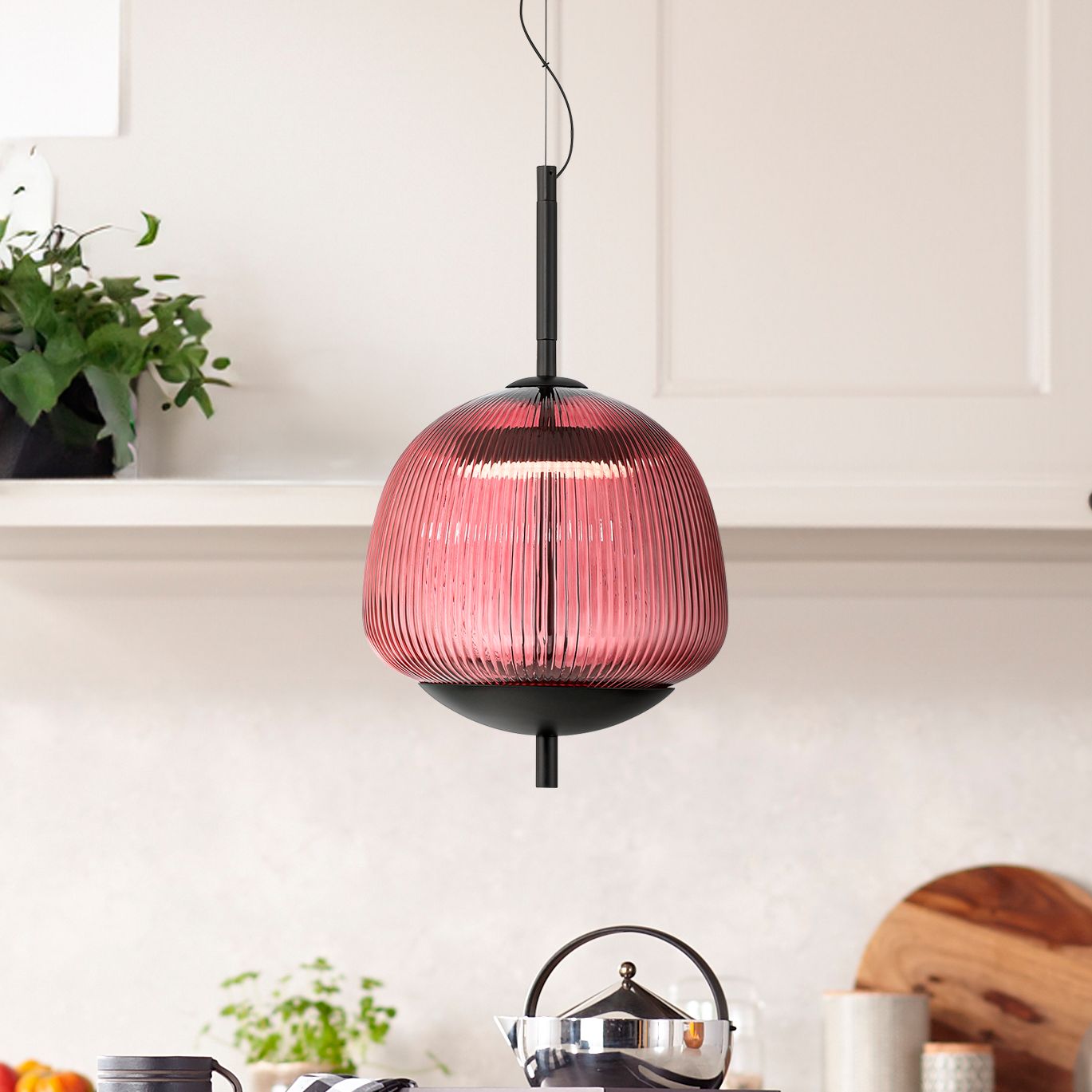 Thumbnail1 of Possini Euro Ziva 9 1/2"W Black + Purple Glass LED Mini Pendant Light in scene