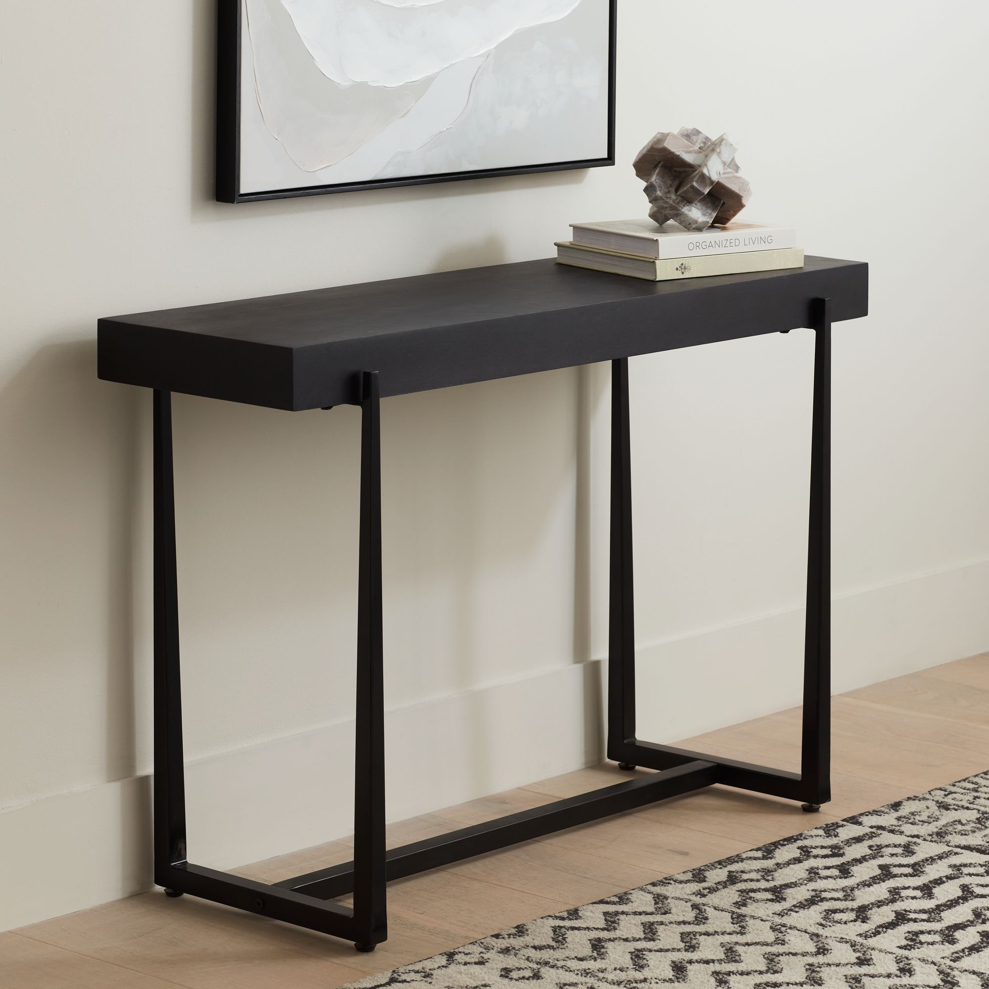 Image 1 Possini Euro Roanoke 44" Wide Black Wood Console Table in scene
