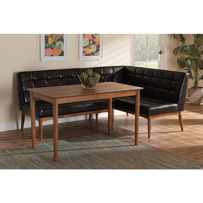 Image 1 Sanford Dark Brown Faux Leather 3-Piece Dining Nook Set in scene