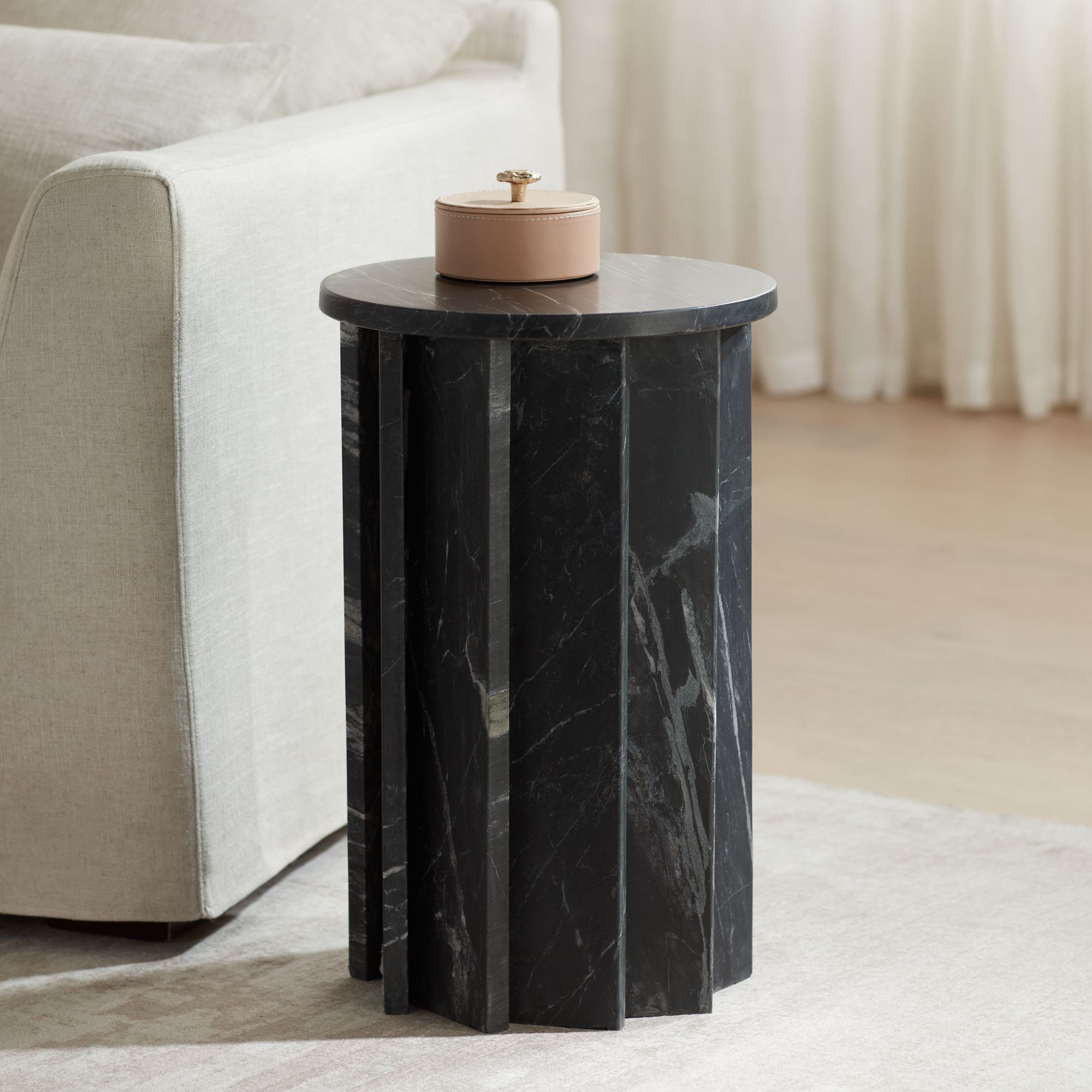Image 1 Possini Euro Marquine 22" High Carved Black Marble End Table in scene