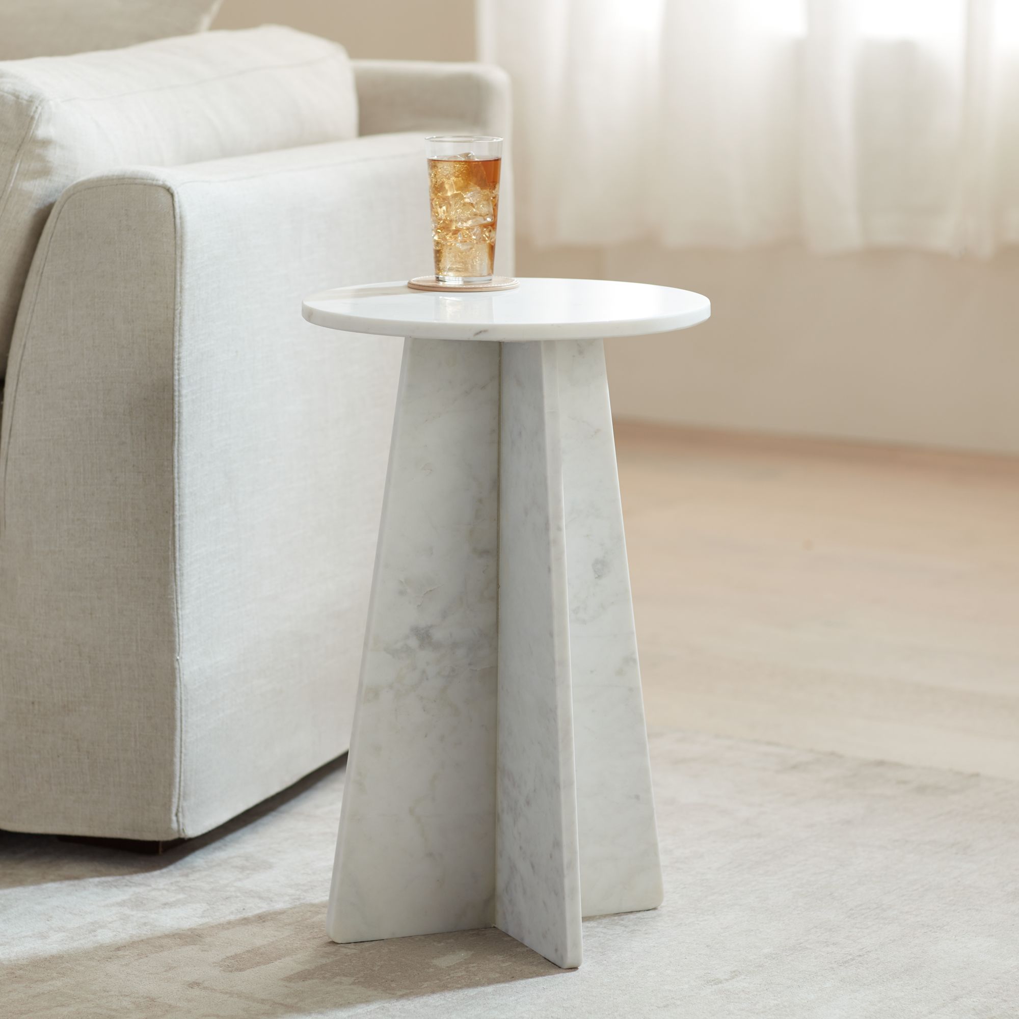 Image 1 Possini Euro Dulce 22" High White Marble Side Table in scene