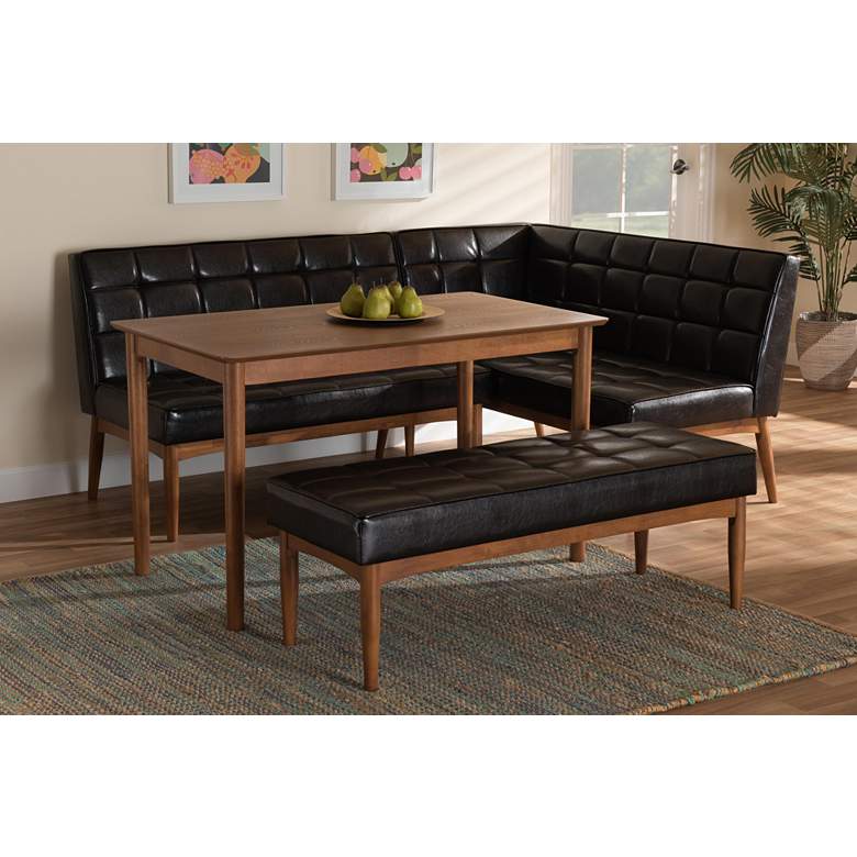 Image 1 Sanford Dark Brown Faux Leather 4-Piece Dining Nook Set in scene