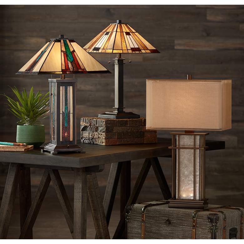 Image 1 Franklin Iron Works Rhodes Mica Glass Table Lamp with LED Night Lights in scene