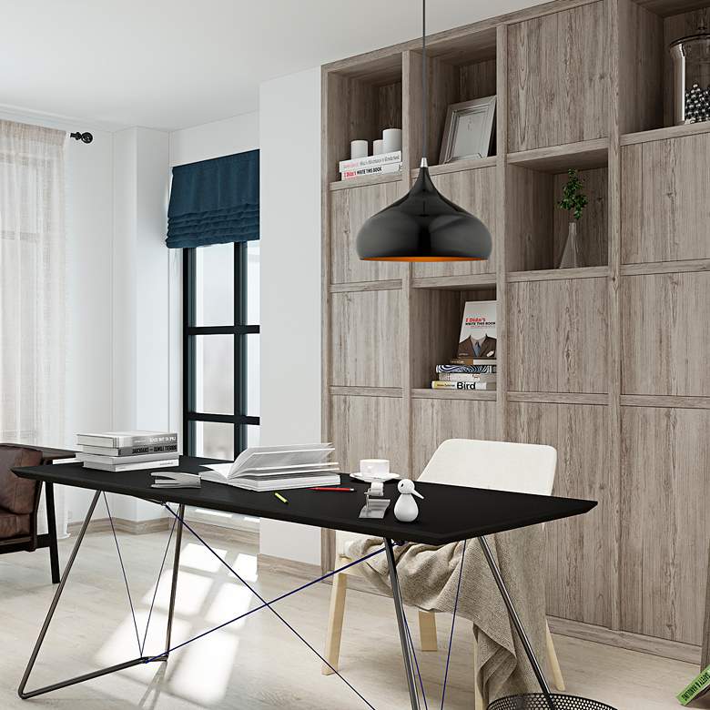 Image 1 Amador 13 3/4" Wide Shiny Black Pendant Light in scene