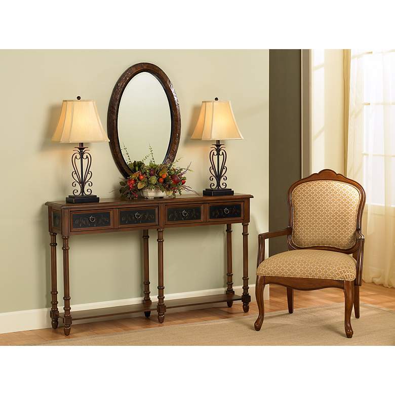 Image 1 Franklin Iron Works Iron Scroll 26 1/2 inch Bronze Table Lamps Set of Two in scene