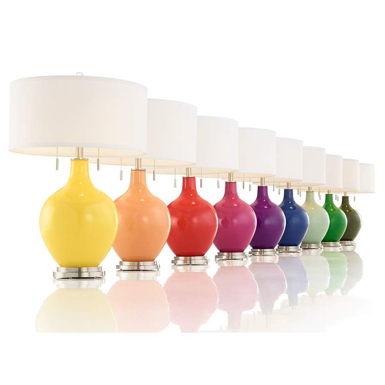 Image 1 Color Plus Toby 28 inch  Modern Glass Envy Green Table Lamp in scene