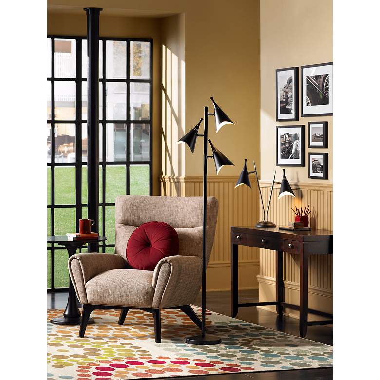 Image 1 Draper Mid-Century 22" Two Light Matte Black Modern Desk Lamp in scene