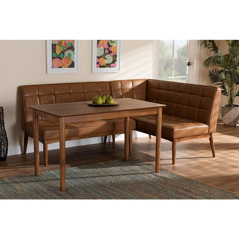 Image 1 Sanford Tan Faux Leather and Wood 3-Piece Dining Nook Set in scene