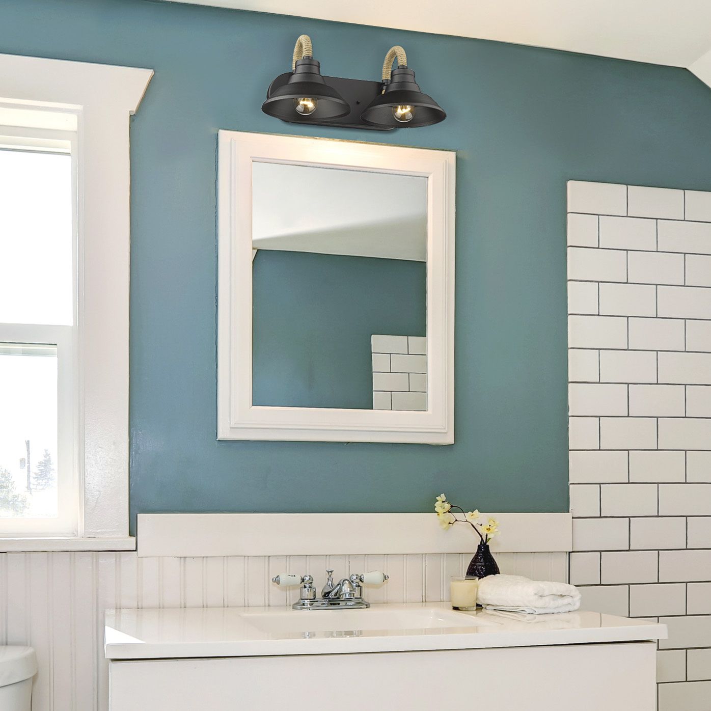 Image 1 Journey 17" Wide Natural Black 2-Light Bath Light with Natural Black in scene