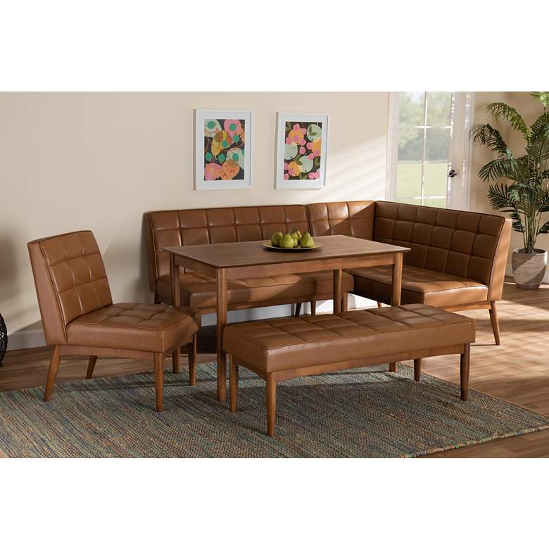 Image 1 Sanford Tan Faux Leather and Wood 5-Piece Dining Nook Set in scene