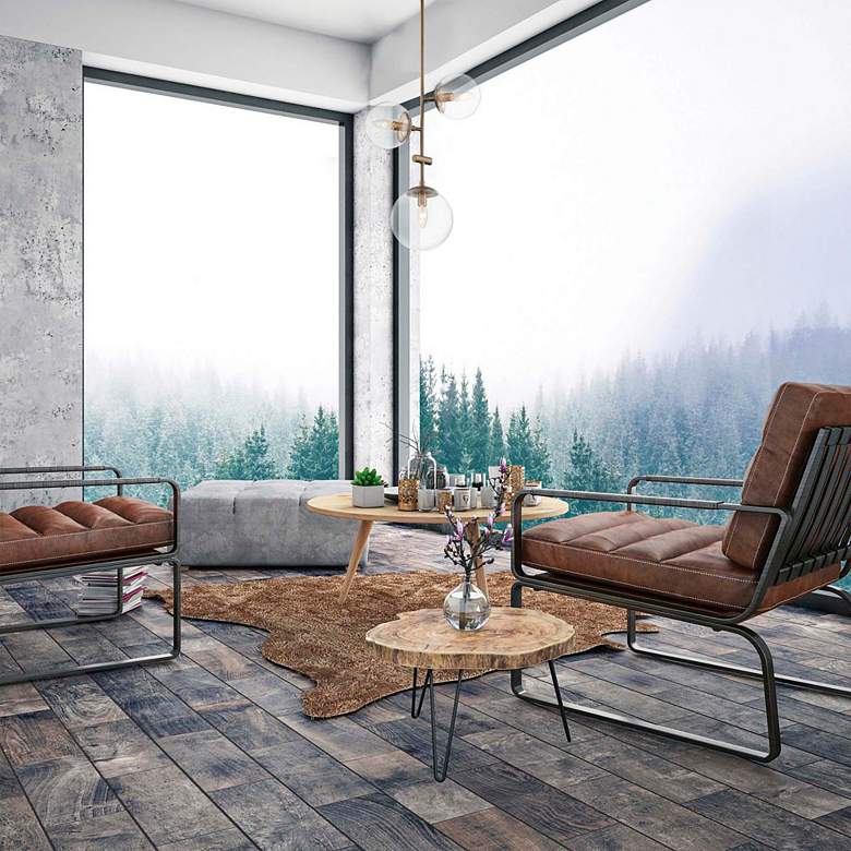 Image 1 Sky; 3 Light; Pendant Fixture; Burnished Brass Finish; Clear Glass in scene