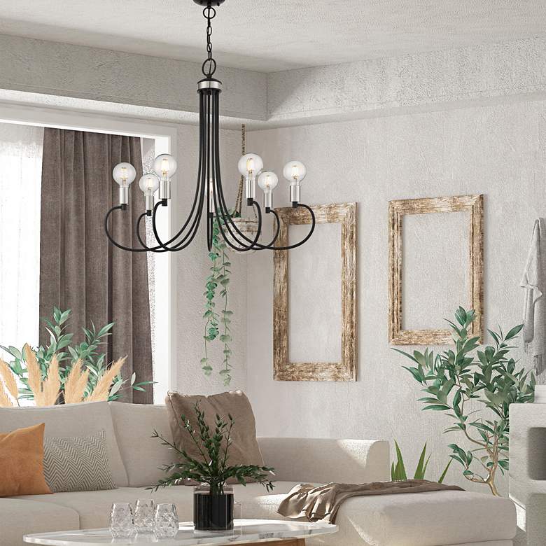 Image 1 Bari 30" Wide Black with Brushed Nickel 7-Light Chandelier in scene
