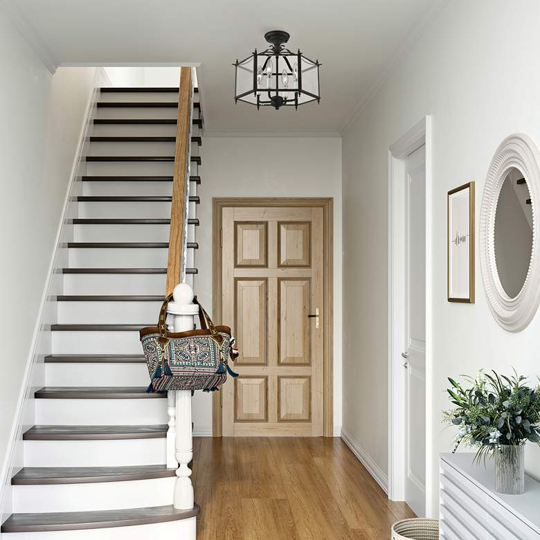 Image 1 Livingston 15 1/2" Wide Black and Nickel 4-Light Chandelier in scene