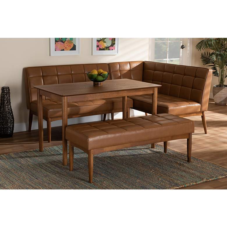 Image 1 Sanford Tan Faux Leather and Wood 4-Piece Dining Nook Set in scene