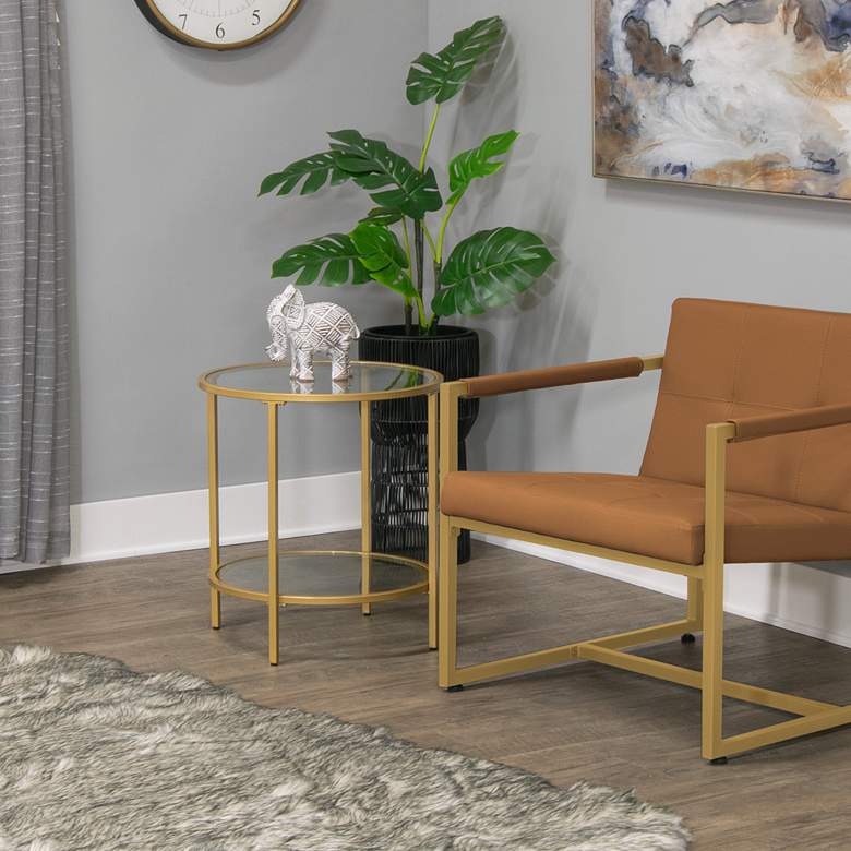 Image 1 Camber Elite 20" Wide Gold Steel Clear Glass Round End Table in scene