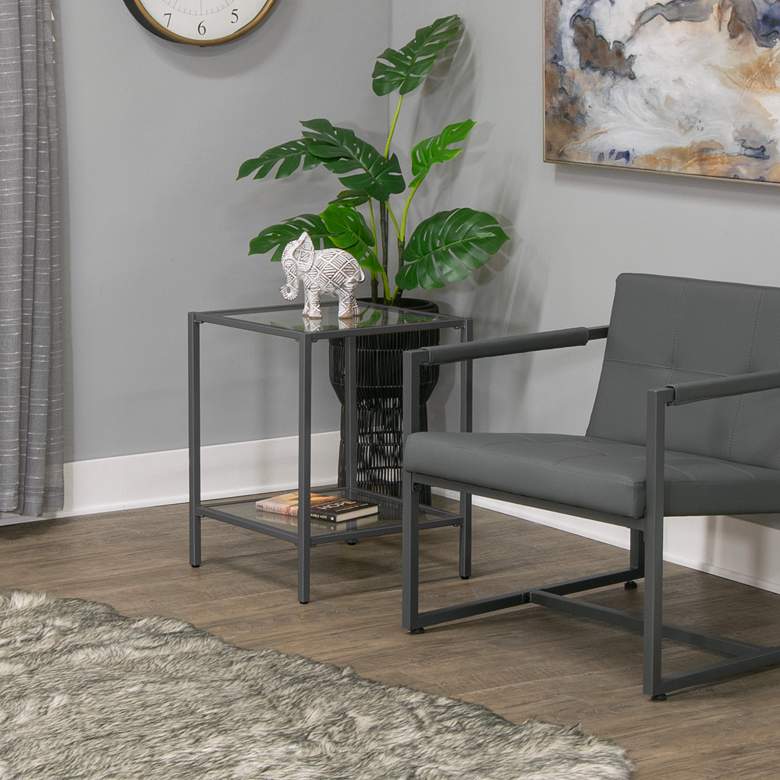 Image 1 Camber Elite 18 1/2" Wide Pewter Gray Clear Glass End Table in scene