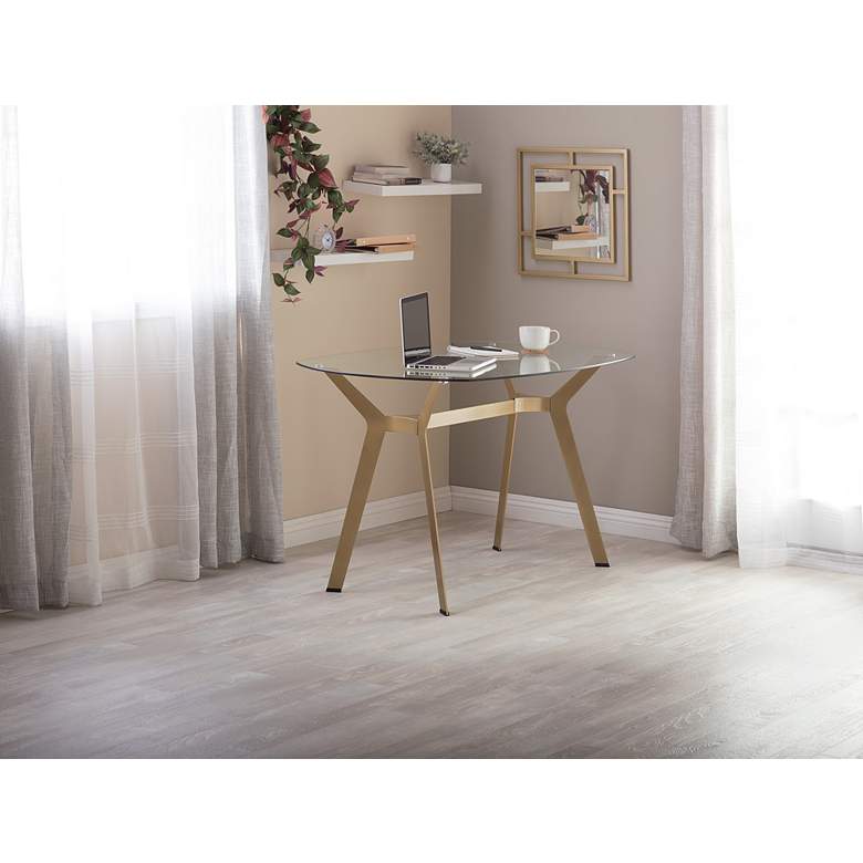 Image 1 ArchTech 48" Wide Tempered Glass Gold Steel Office Desk in scene