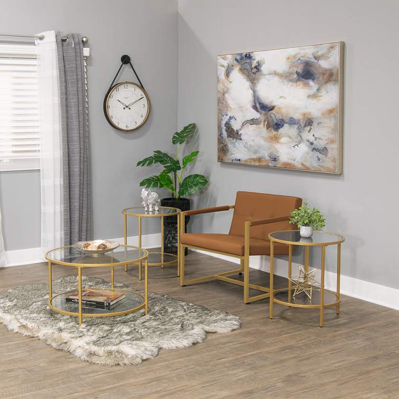 Image 1 Camber Elite 28" Wide Clear Glass Gold Round Coffee Table in scene