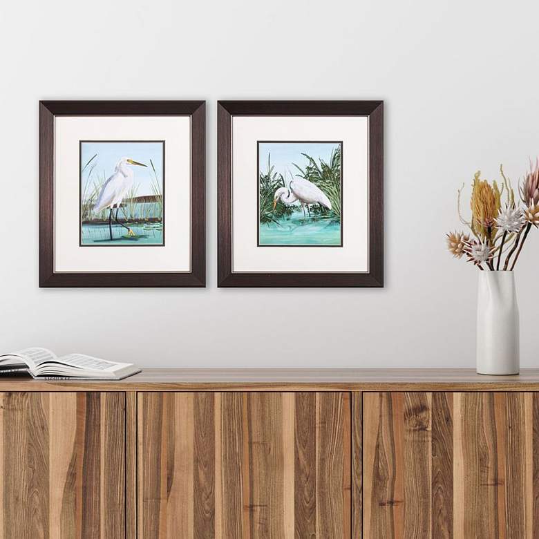 Image 1 Blue Lake Heron 18 inchH Rectangular 2-Piece Framed Wall Art Set in scene