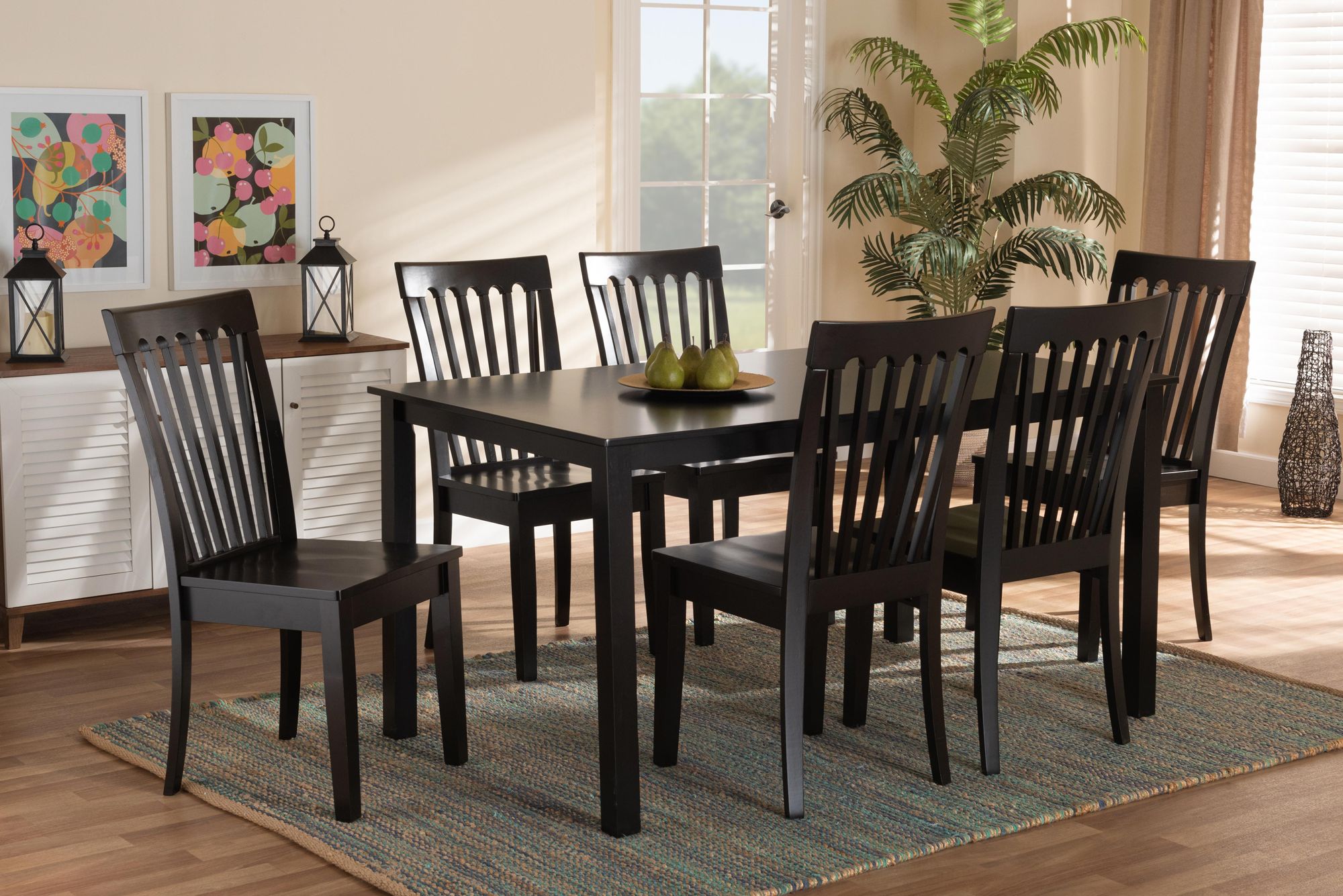 Image 1 Baxton Studio Erion Dark Brown Wood 7-Piece Dining Set in scene