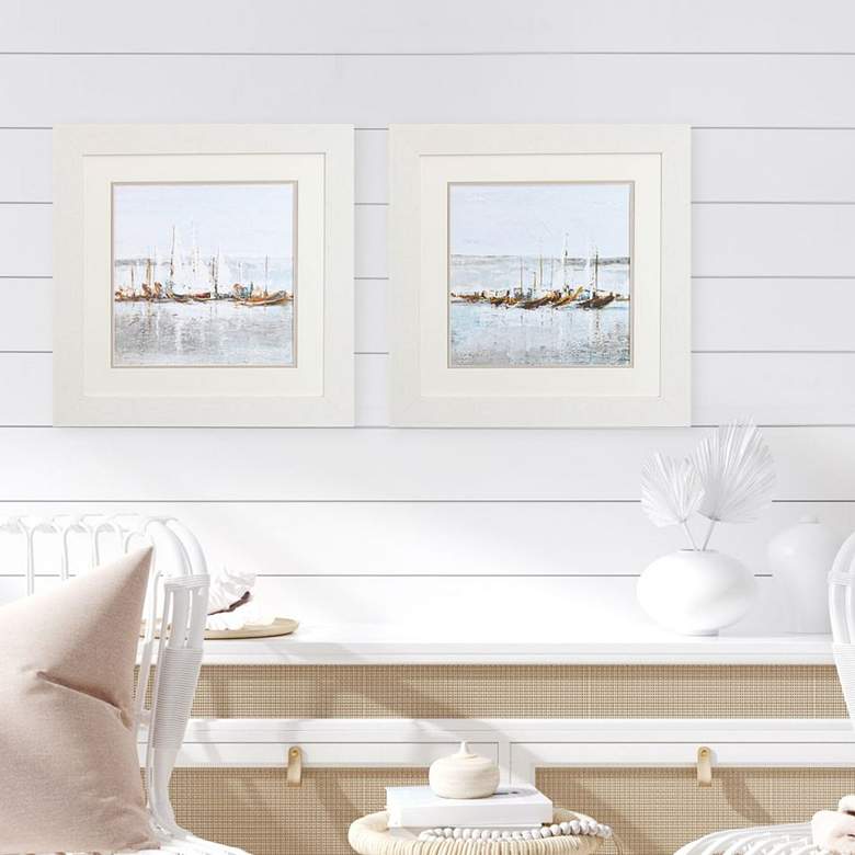 Image 1 Grey Ocean 19 inch Square 2-Piece Printed Framed Wall Art Set in scene