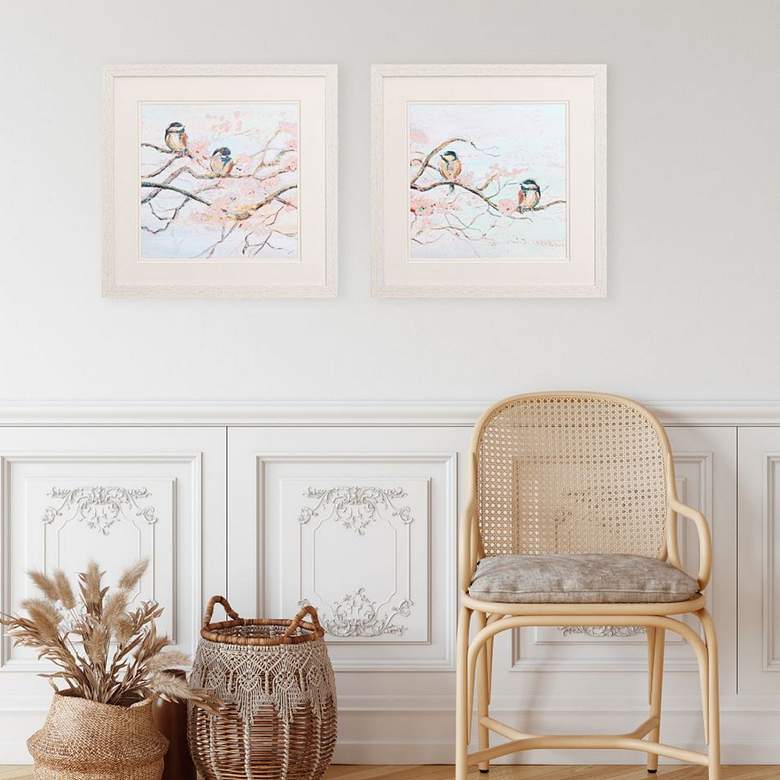 Image 1 Spring Branch Birds 17 inch Square 2-Piece Framed Wall Art Set in scene