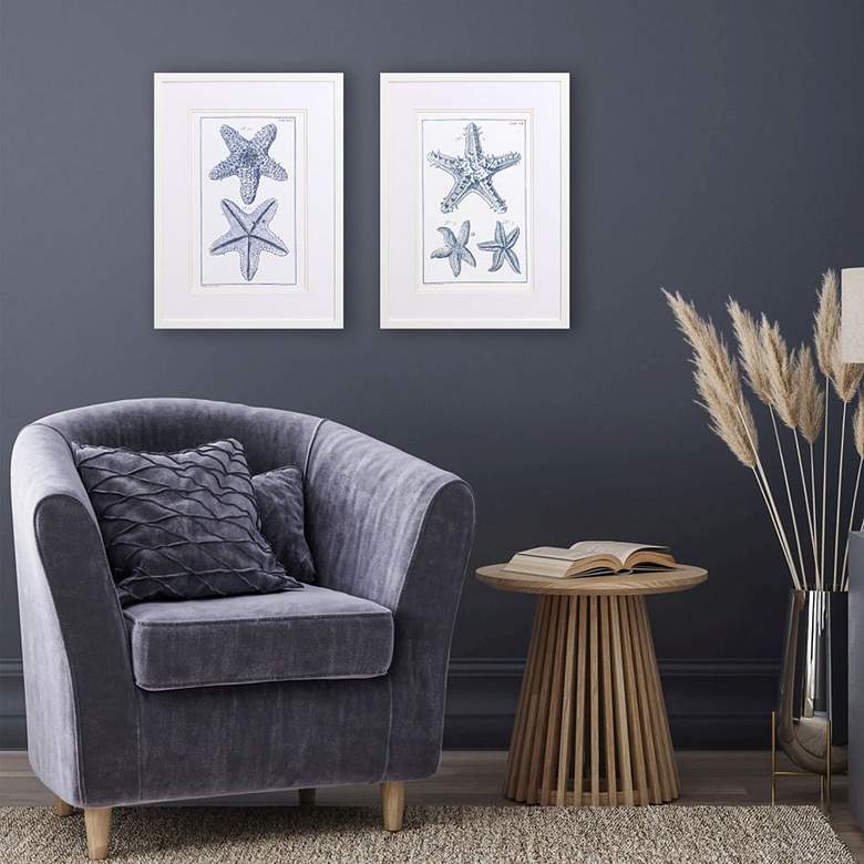 Image 1 Blue Sea Stars B 25" High 2-Piece Framed Wall Art Set in scene