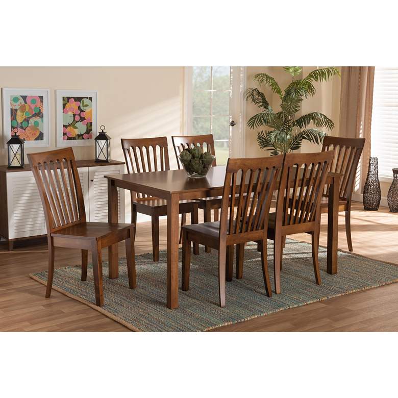 Image 1 Baxton Studio Erion Walnut Brown Wood 7-Piece Dining Set in scene