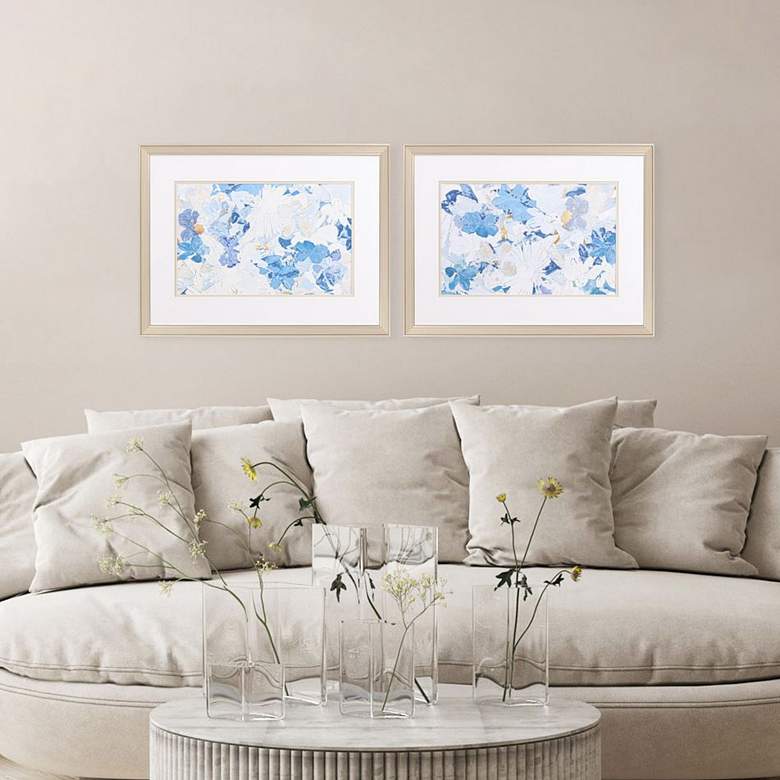 Image 1 Blue Floral Cluster 26 inchW 2-Piece Printed Framed Wall Art Set in scene
