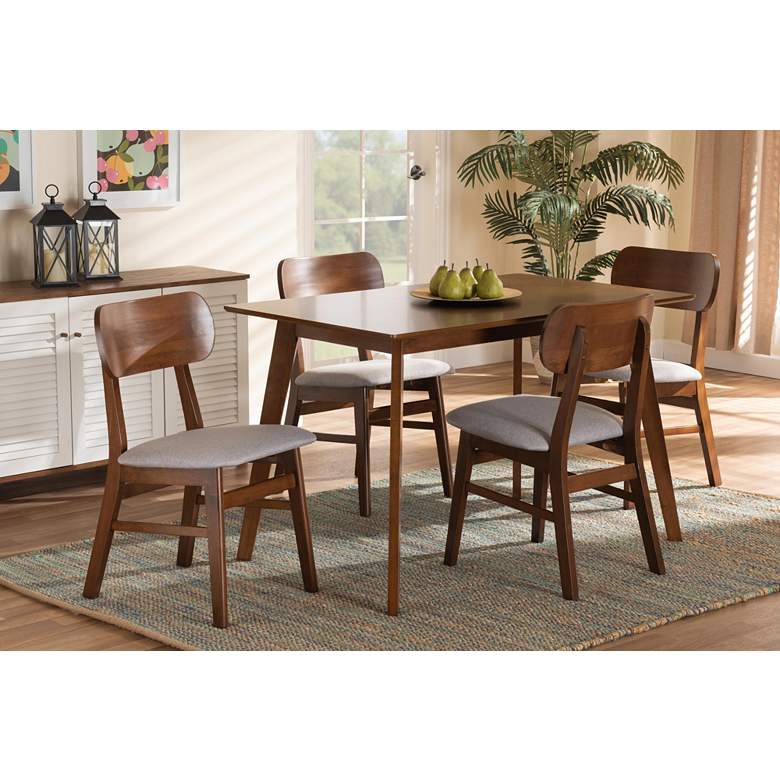 Image 1 Euclid Gray Fabric and Walnut Brown 5-Piece Dining Table Set in scene