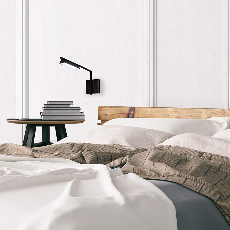 Image 1 DweLED Eero Black LED Swing Arm Wall Lamp in scene