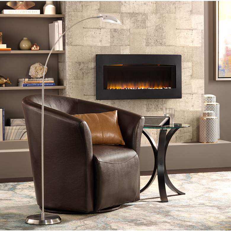 Image 1 Rocket Rivera Brown Faux Leather Swivel Accent Club Chair in scene