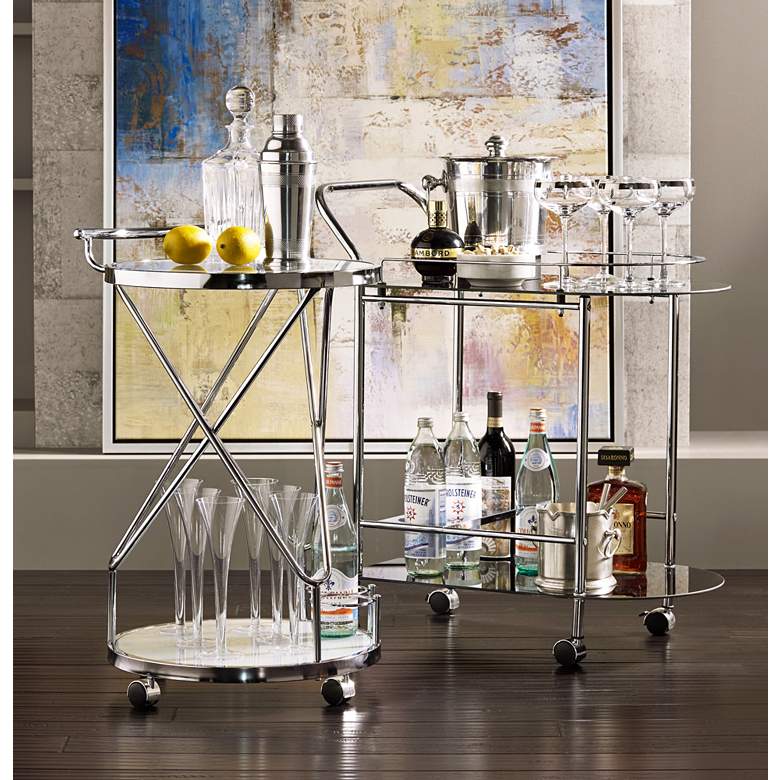 Image 1 Page 29 1/2 inch High Glass and Chrome Rolling Serving Bar Cart in scene