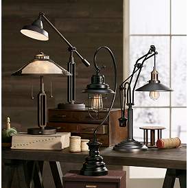 Image1 of Franklin Iron Works Samuel 20" Mica and Bronze Pull Chain USB Lamp in scene
