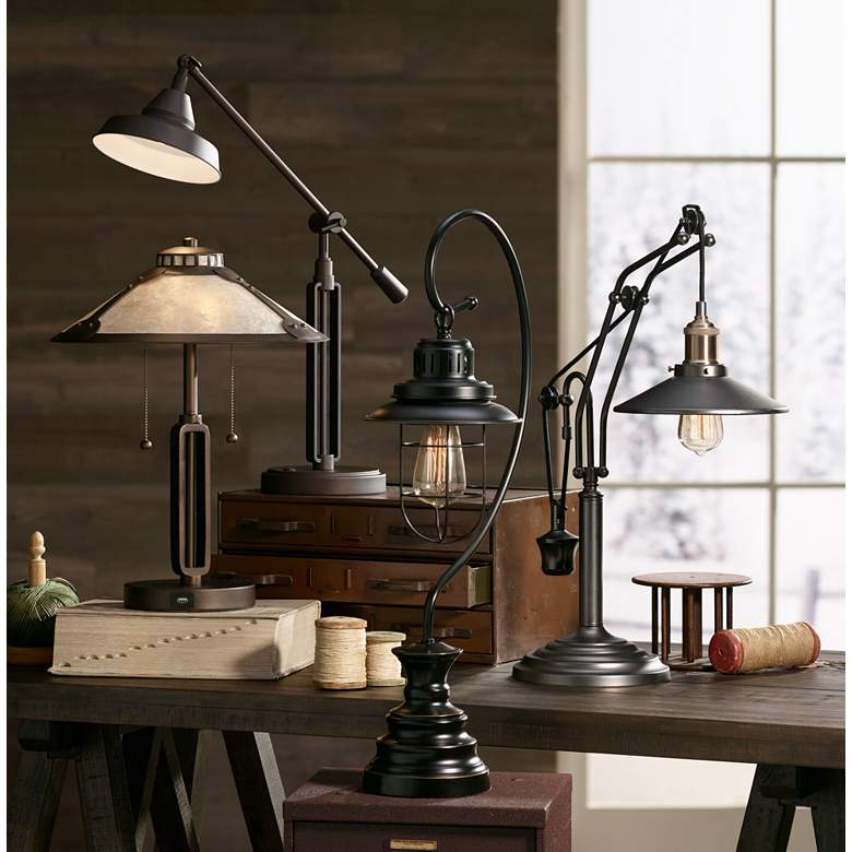 Image 1 Franklin Iron Works Samuel 20" Mica and Bronze Pull Chain USB Lamp in scene